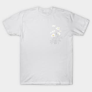 white cosmos flowers  ink and watercolor T-Shirt